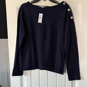 LOFT Dark Blue Button Shoulder Top